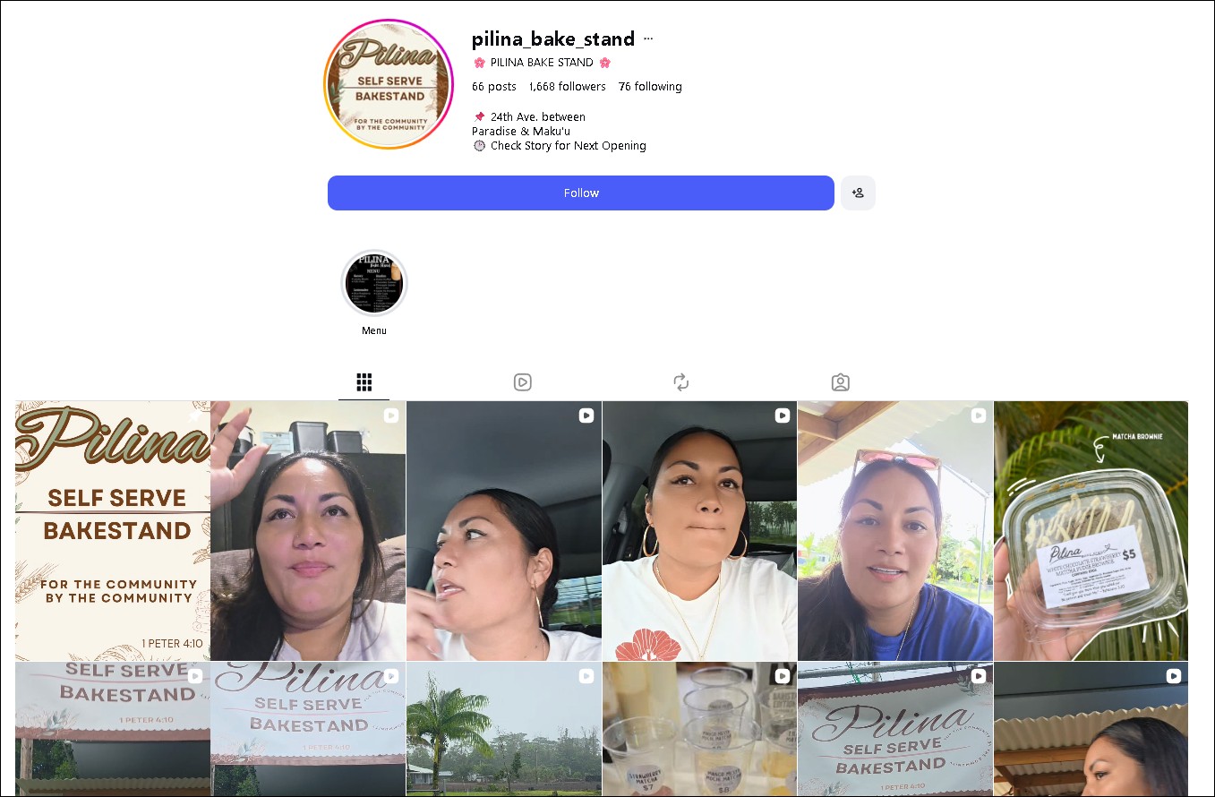 Pilina Bake Stand Instagram - self serve bake stand in HPP